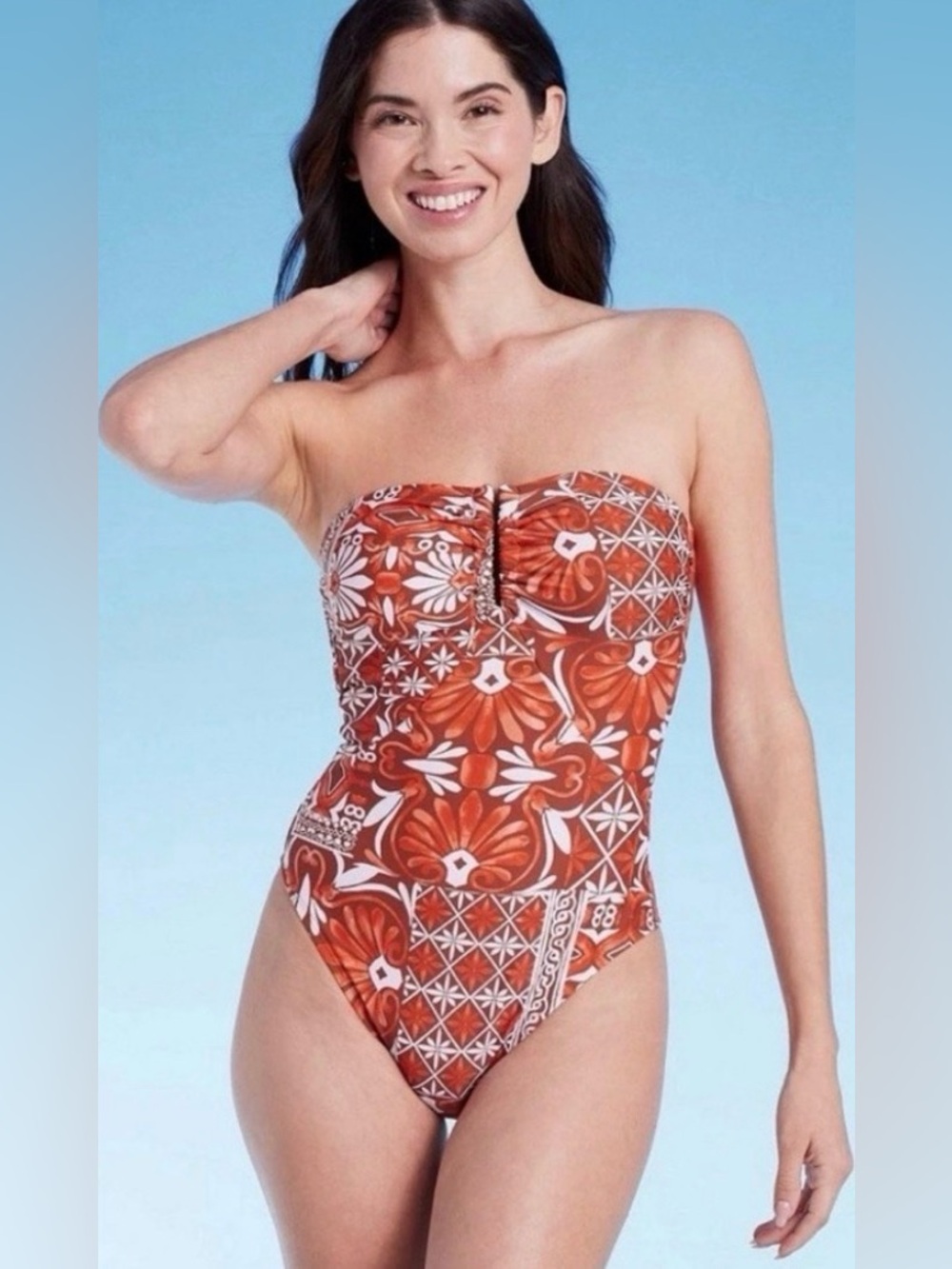Shade & Shore Orange Floral Tile One-Piece Swimsuit